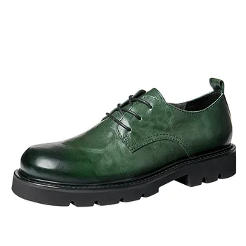 Истинска кожа Мъжки ежедневни бизнес обувки Луксозно качество Reteo ръчно изработена естествена кожа 2023 Green Oxfords Social Formal Shoes Man 2