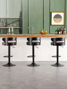 Кожен хол бар стол модерен минималистичен кухненски мебели облегалка високо бар стол европейски кръчма въртящи повдигане бар стол 2