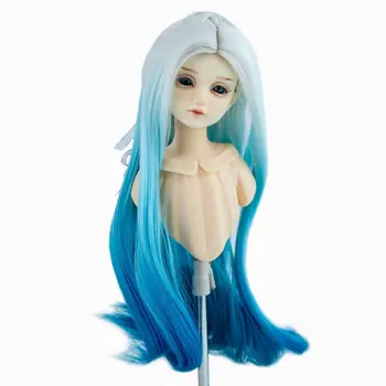 1/4 BJD перука кукли 17-18cm главата размер дълъг вълнообразен къдрава варира черно синьо блондинка кукла коса за минифи кукли 2