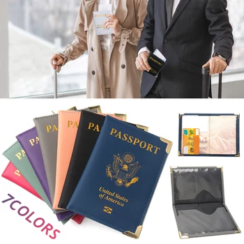 Притежател на паспорт за пътуване Карта ID Cover Мъже Жени самолет изображение паспорт портфейл случай за бизнес пътуване паспорт клип 2