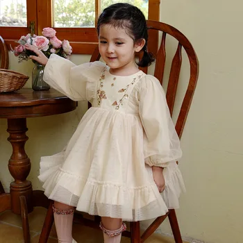 Принцеса есенна рокля с пайети за бебета момичета Детски кръщелни мрежести рокли Детско момиче Случайни свободни външни дрехи едно парче 2