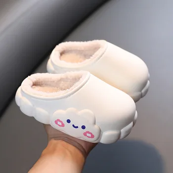 Детски домашни чехли есен зима водоустойчиви топли детски обувки за момчета момичета вътрешни пързалки мека подметка против хлъзгане памучни обувки 2