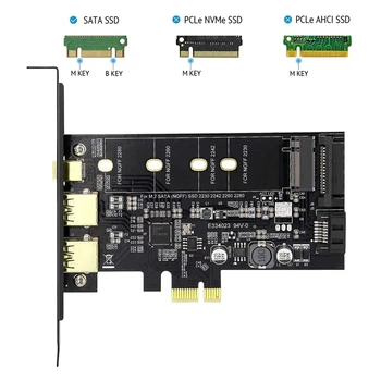 2X PCI-E към USB 3.0 PCI Express карта Incl.1 USB C и 2 USB A порта, M.2 NVME към Pcie 3.0 адаптерна карта със скоба 2