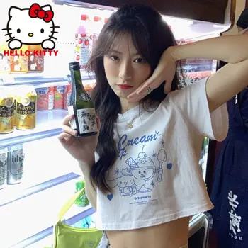 Harajuku аниме тениска Sanrio Hello Kitty лятна къса тениска японски streetwear секси crop топ жени къс ръкав Y2k сладък чай 2