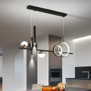 Модерни минималистични светодиодни висящи светлини с точкови лампи за кухненска маса трапезария офис полилеи осветление лъскаво осветително тяло 2