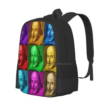 William Shakespeare Pop Art School Bags Раница за лаптоп за пътуване William Shakespeare Pop Art Colour Portrait Droeshout 2