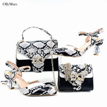 Лятна мода кристал обувки и чанта комплект за парти в жените високо качество африкански сватбени обувки и чантата комплект 5Colors 2