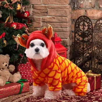 2024 Нова година куче дрехи Годината на дракона Облекло за домашни любимци Cosplay куче Зимни качулки палто Пролетен фестивал рокля Аксесоари за домашни любимци 2