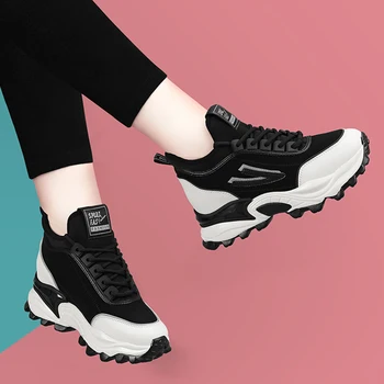 Дамски обувки Бягане Къси плюшени маратонки Обувки на открито Платформа Обувки за ходене Обувки за фитнес Жени Ежедневни спортове Вътрешно увеличение 2
