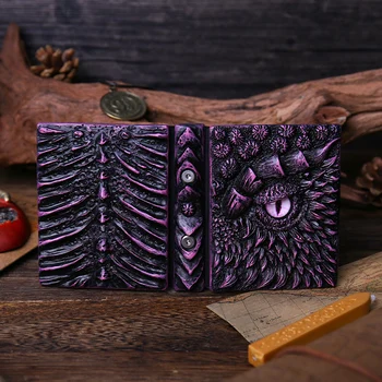 Мини хлабав лист ръка книга джоб бележник тъмно лилаво малко отрова дракон тетрадка 3D релефна смола корица ръка книга 2