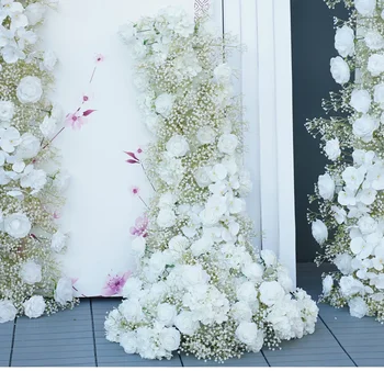 Бяла роза орхидея бебе дъх сватба фон 5D флорални подреждане събитие парти сцена декор маса цвете бегач прозорец дисплей 2