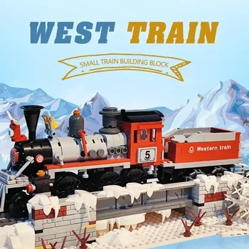 853PCS Парен влак строителни блокове Градско превозно средство Western Snow Train Track Сглобете модел тухли играчки Коледни подаръци за деца 2