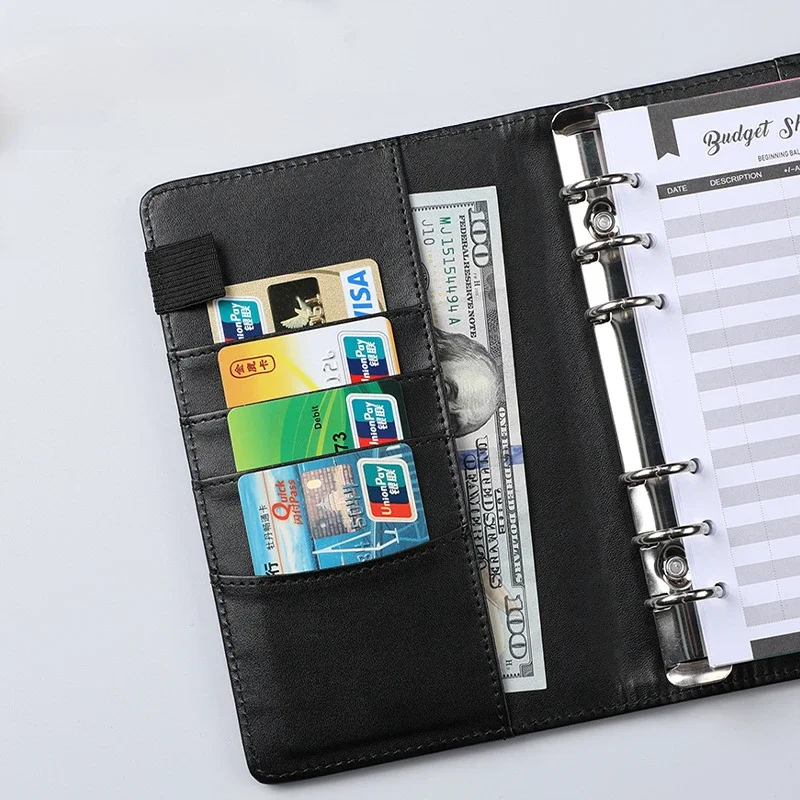 A6 черен капак бюджет плановик класьор с 8Pcs цип пликове парични пликове за бюджетиране пари организатор бинде Изображение 2