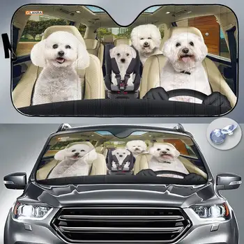 Bichon Frise Car Sunshade, декорация на кучешка кола, авто сенник, подарък за татко, предно стъкло за кола PHT292204G03