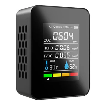5 In1 CO2 метър цифров тестер за влажност на температурата Детектор за въглероден диоксид Монитор за качеството на въздуха TVOC HCHO анализатор-A